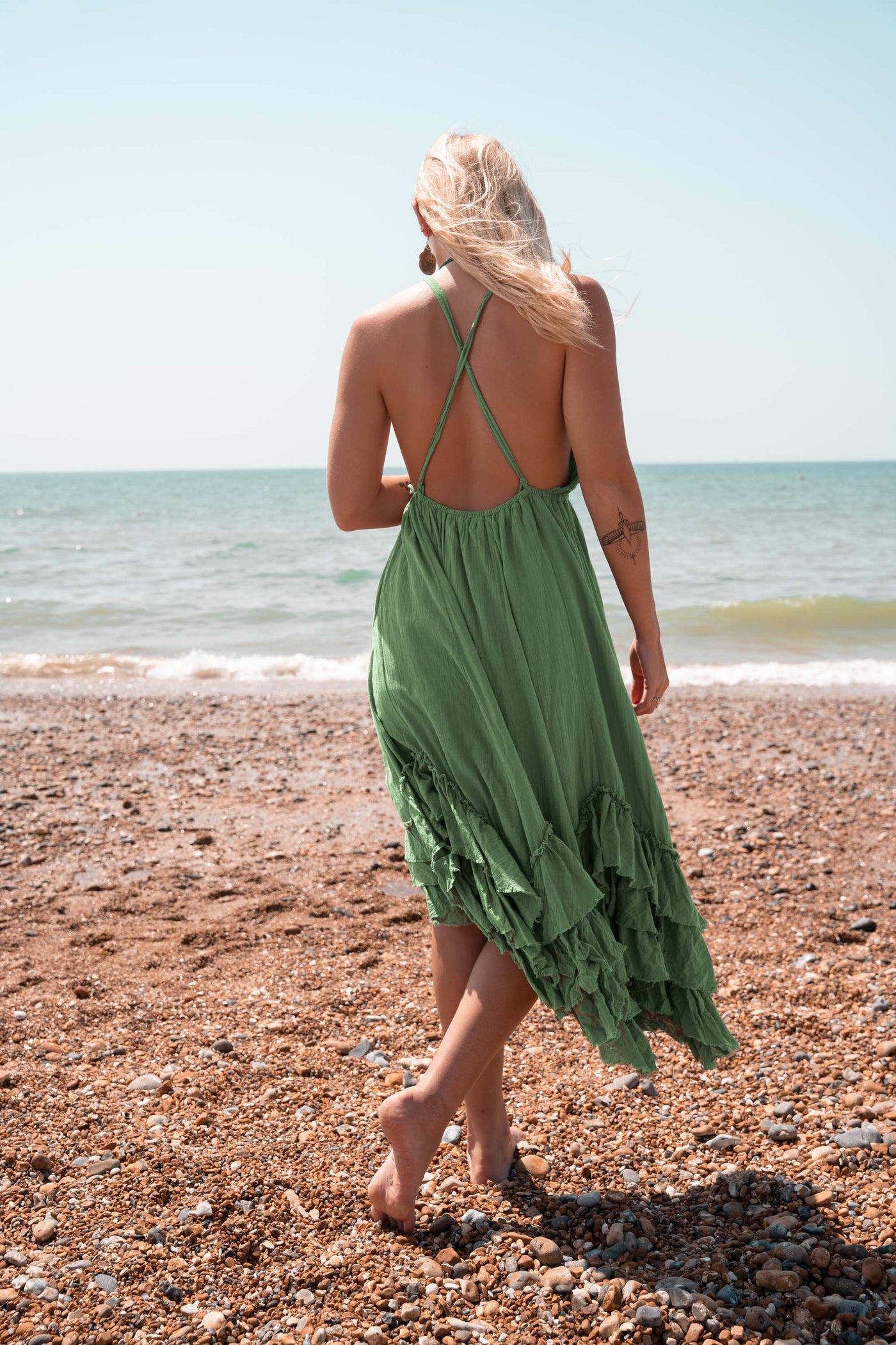 Ruffle Dress Botanic Green B.Y BOHO Ruffle Dress Botanic Green B.Y BOHO