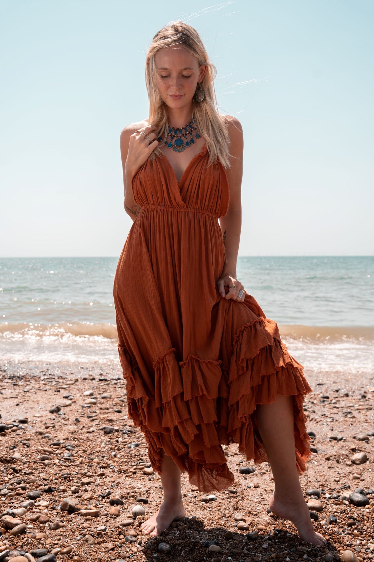 Ruffle Dress Rust